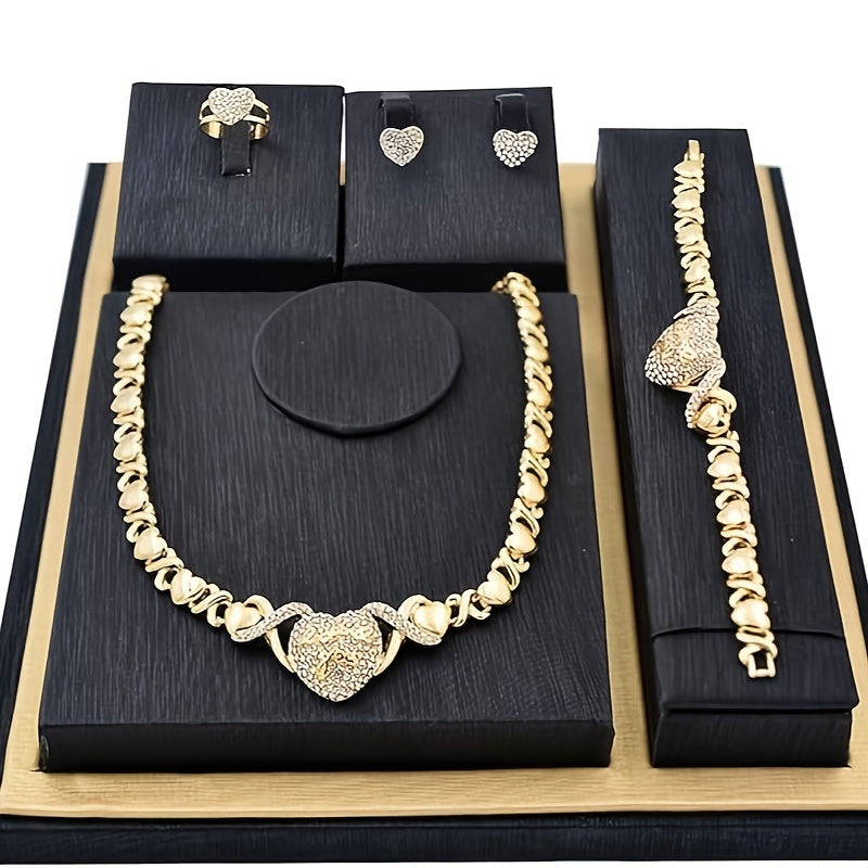 4pcs Dubai Style Jewelry Set, Golden Plated Necklace, Ring, Bracelet, and Earrings, Luxurious Ethnic Design for Weddings, Parties, and Formal Events, Perfect Gift Set for Mother'S Day, Classic African Jewelry